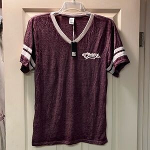 Straight from Cheers in Boston V neck women’s plum with white trim t shirt nwt